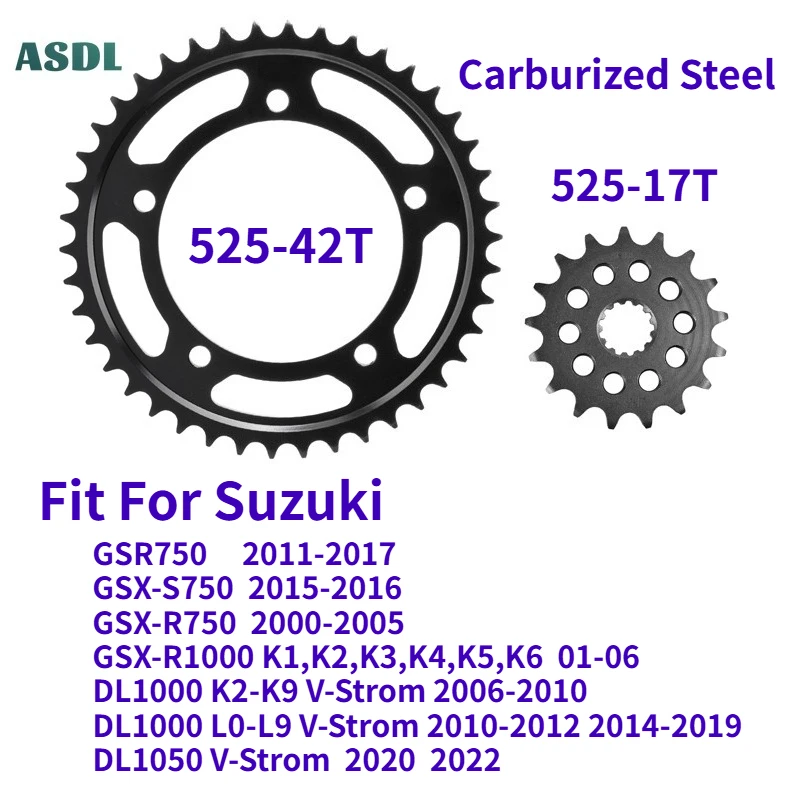 

525 17T 42T Front Rear Sprocket For Suzuki GSR750 GSX-R750 GSX-S750 DL1000 K2-K9 L0-L9 V-Strom GSX-R1000 DL1050 Gear Wheel Cam