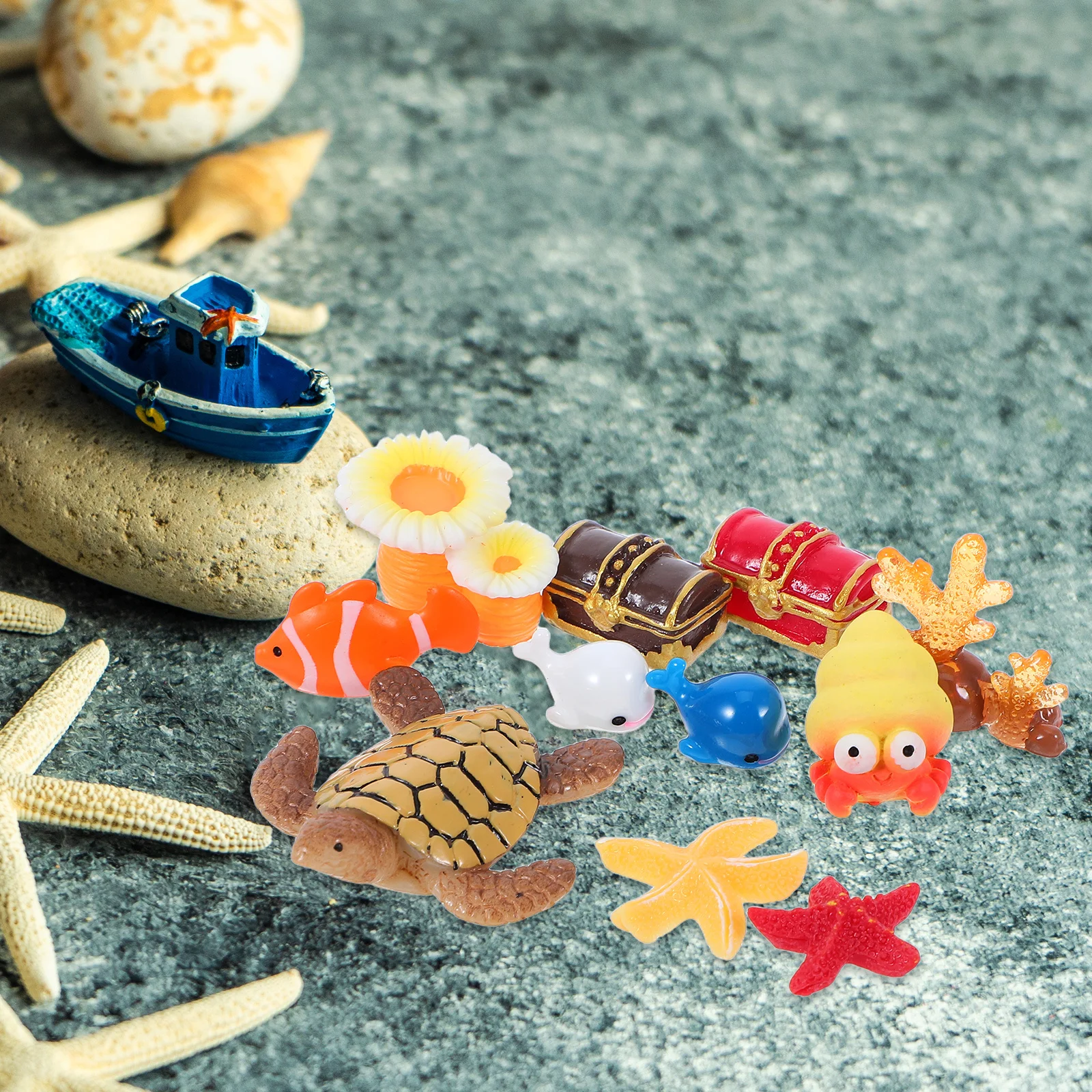 11 قطعة مصغرة الشاطئ الديكور الراتنج مقاوم للماء دائم لتقوم بها بنفسك مجموعة لدمية حديقة المشهد الصغير خزان الأسماك زخرفة المشهد #3