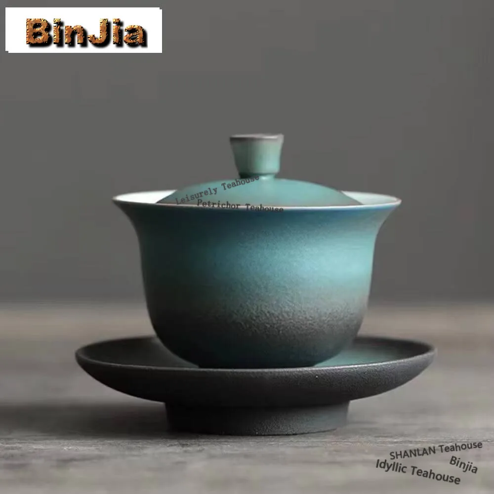 

140 мл Керамика черные грубой Крышка Чаша синий узор три силы крышка чаши, непарная обувь большого размера на шин чайный набор кунг-фу чаша для чая Gaiwan подарок