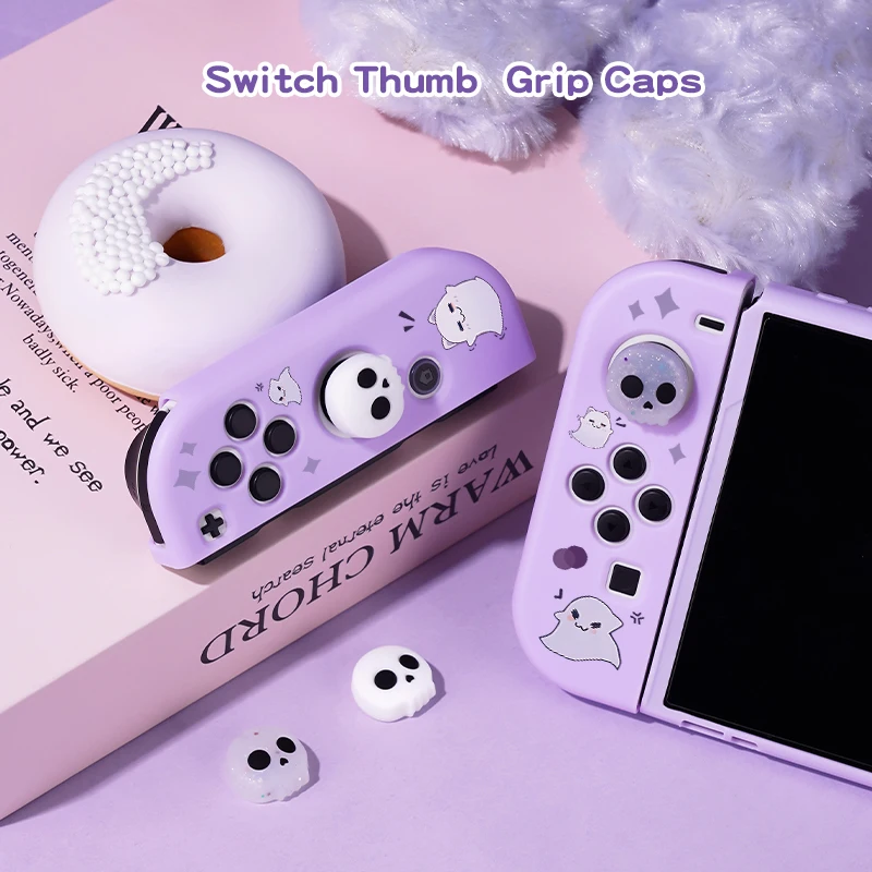 1 Pcs Ghost Anime Girl Protective Case Bundle with 4pcs Grip Caps For Nintendo Switch OLED