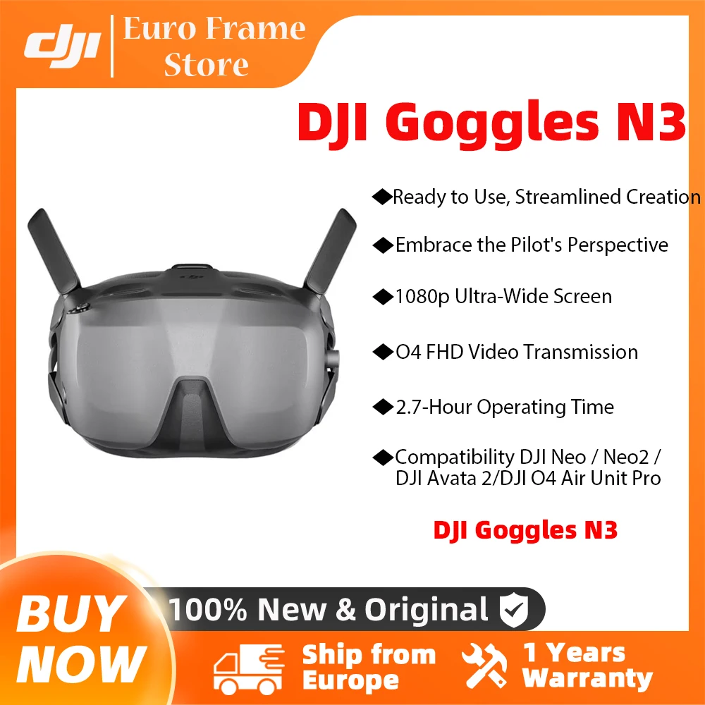Lunettes FPV DJI Goggles N3, lunettes FPV 1080p à écran ultra large, expérience de vol immersive, lunettes de streaming sans fil FPV N3, neuves et originales