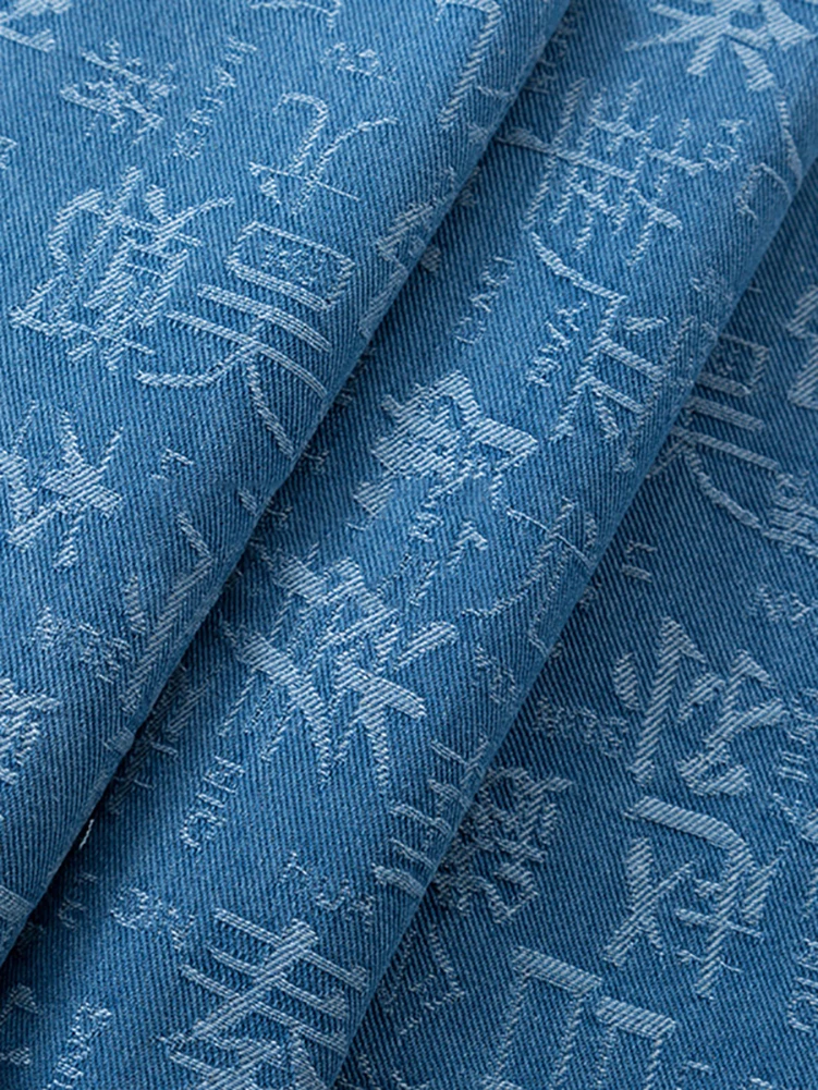 Chinese Characters Pure Cotton Jacquard Denim Fabric Jacket Designer Clothing Apron Pants Handmade DIY by Half Meter