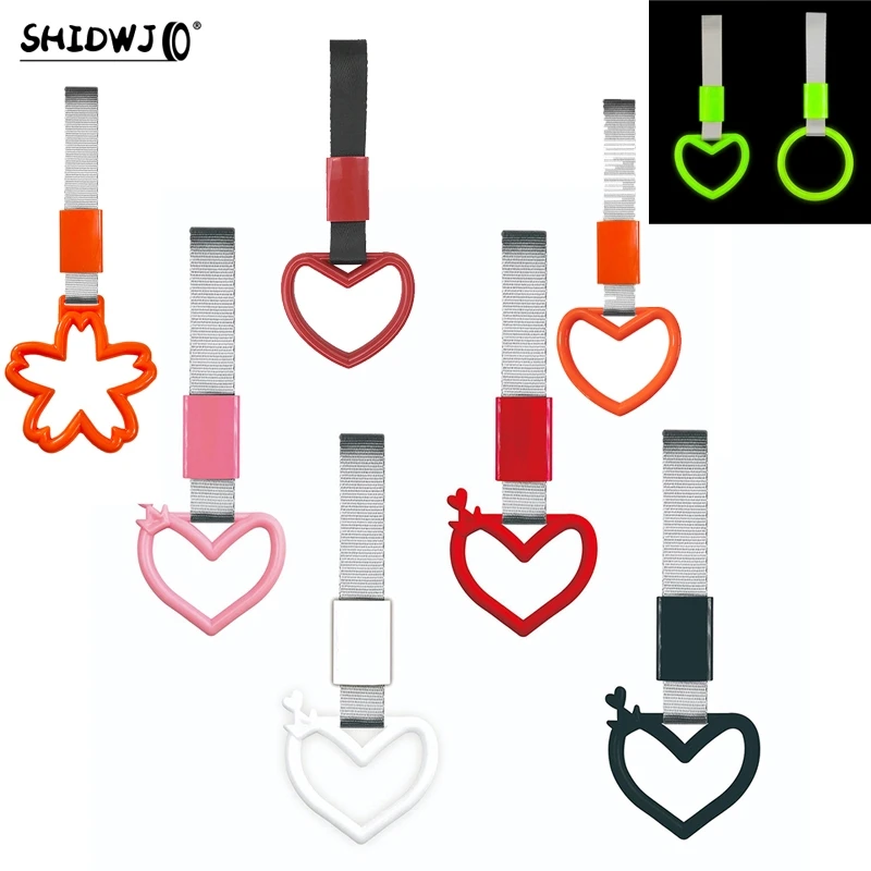 1pcs Car Colorful Tow Strap Ring Heart JDM Train Bus Handle Hand Strap Styling Drift Charm Strap Auto Accessories