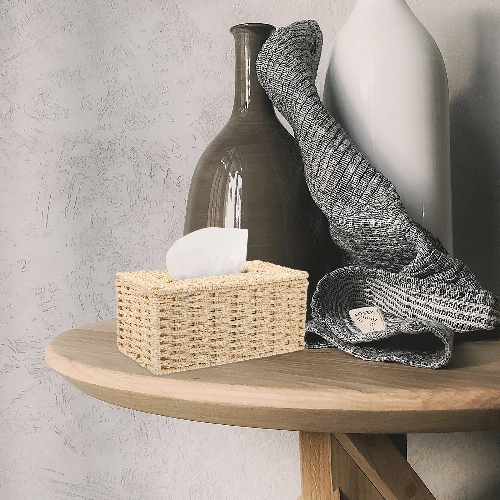 

Woven Tissue Box Natural Paper Rope Material Basket Scarf Multi-functional Kitchen Retro Style