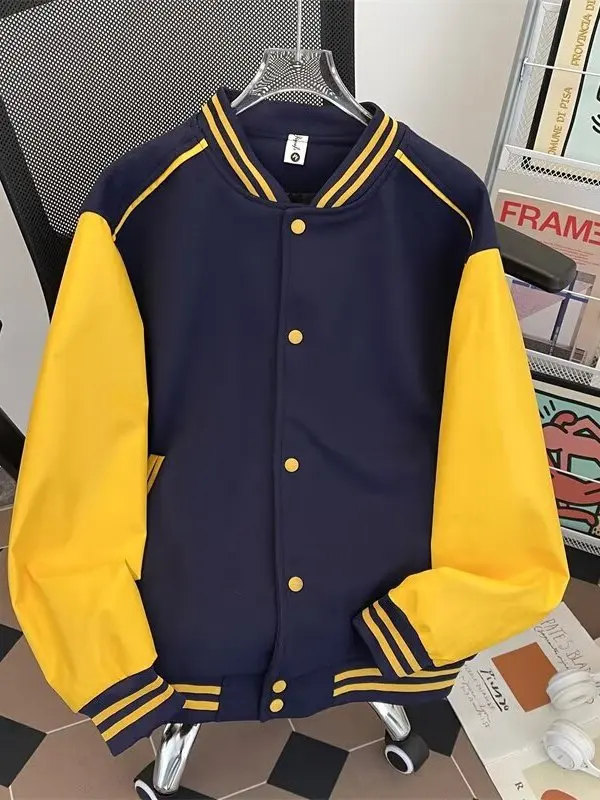 レトロアメリカン刺繍入りベースボールジャケットルーズカジュアル春秋ユニセックス服長袖レターパターンコート