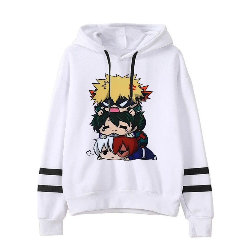 

New Fashion Women men Anime Deku Bakugou Katsuki Todoroki Shoto Print Hooded Stripe Sweatshirt Autumn Leisure Sports Pullover