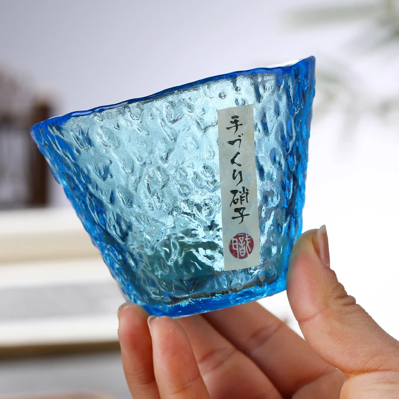 

Handmade Handmade Whiskey Glass Tea Cup Hard Liquor Cup Hammer Pattern Rainfall Cup Blue Glass Cup Heat Resistant