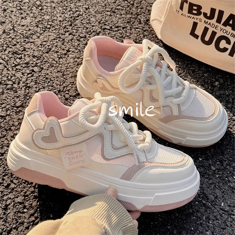 Spring Summer White Shoes Woman Platform Sneakers Casual Sports Tennis Female Flats Vintage Pink Vulcanize Korean Footwear