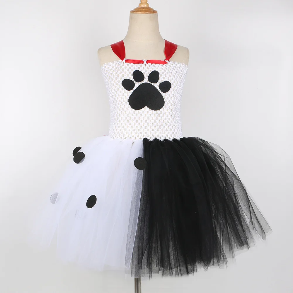 Dalmatian Dog Tutu Dress for Baby Girls Dot White Black Spotted Animal Halloween Costume for Kids Toddler Puppy Dressing Outfit