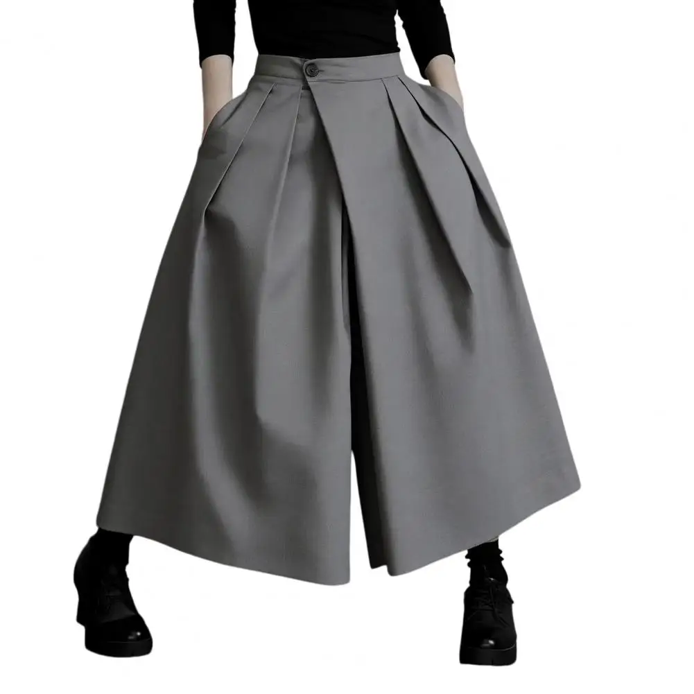 

Women Pants Pure Color Wide Leg Casual Trousers with Elastic High Waist Pleated Design Summer Leisure Pants Women Pants Trousers