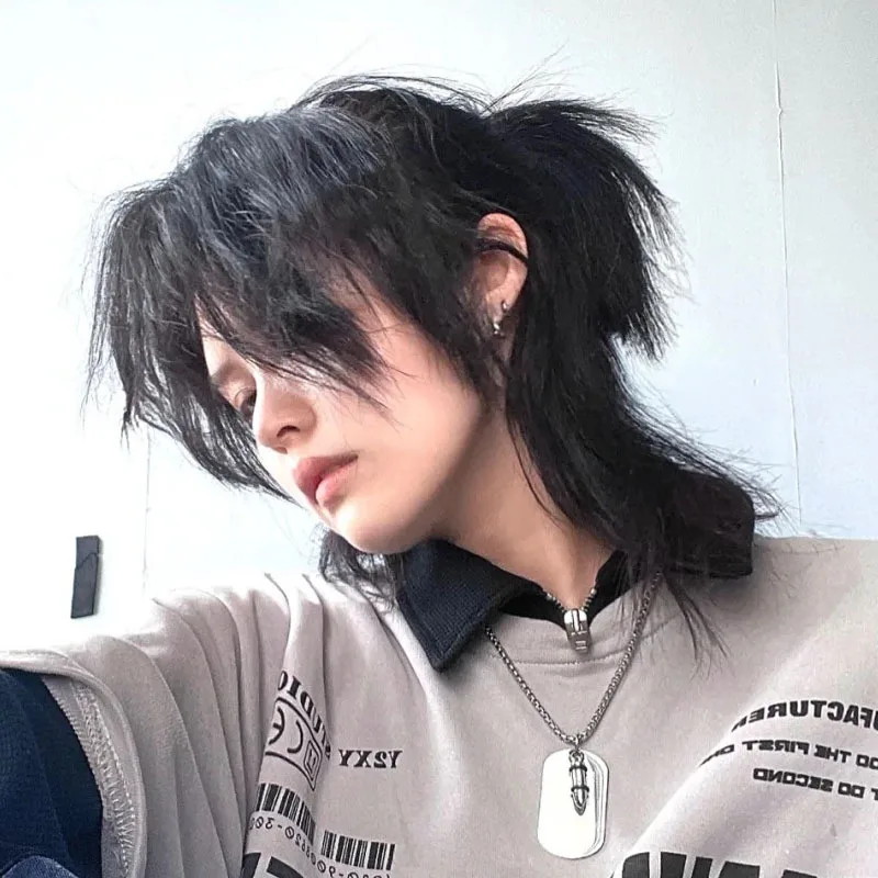 ذيل الذئب الساموراي تصفيفة الشعر اليابانية محايدة البوري هيربيسي شعر مستعار كامل للرجال والنساء هيربيسي الاصطناعية