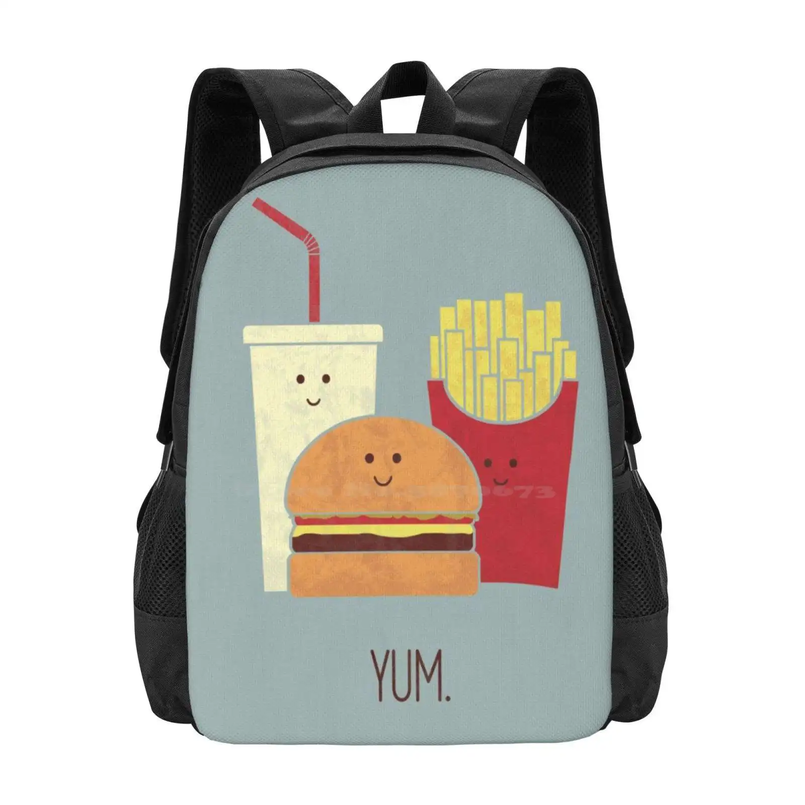 Fast Food Pattern Design Laptop Travel School Bags Food Cute Burger Fries Kitchen Kids Junk Teo Zirinis