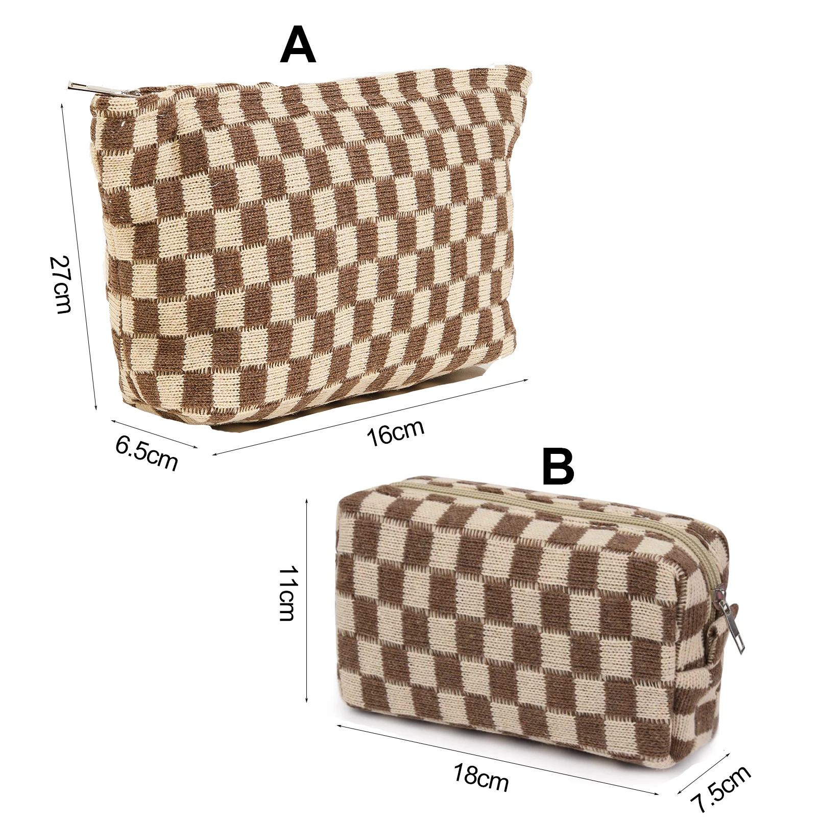 Large Checkerboard Makeup Bag Women Girls Portable Travel Essential Pouch Purse Toiletry Bag Organizer Storage Pencil Case