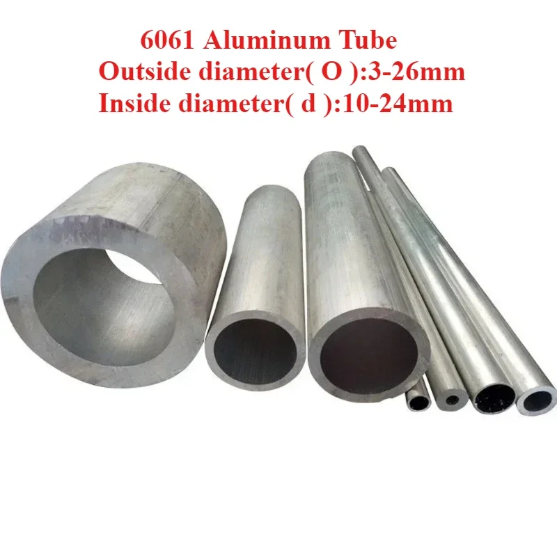 6061 Aluminum Tube Round Hollow Alloy Aluminum Tube Shaft Sleeve Pole CNC Metal DIY Parts OD3-26mm ID10-24mm