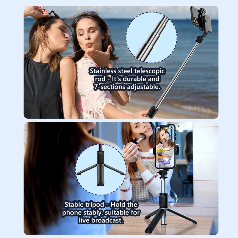 Mini Selfie Stick with Fill Light Tripod with Bluetooth Remote Shutter Retractable Rod for Samsung Xiaomi iPhone Smartphone