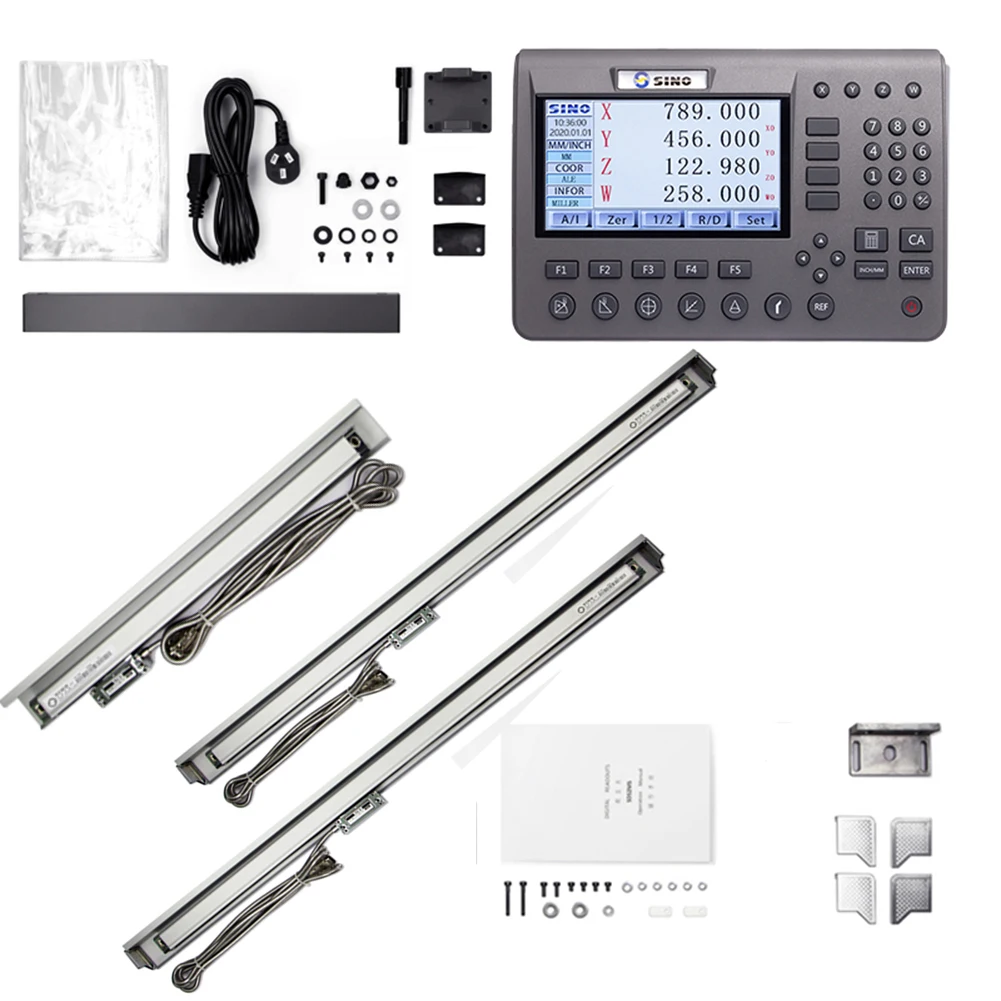 SINO 3 Axis LCD Digital Readout display Kits 3pcs Linear Scales Glass Encoder Ruler for Milling Lathe Tool Digit Counter SDS200