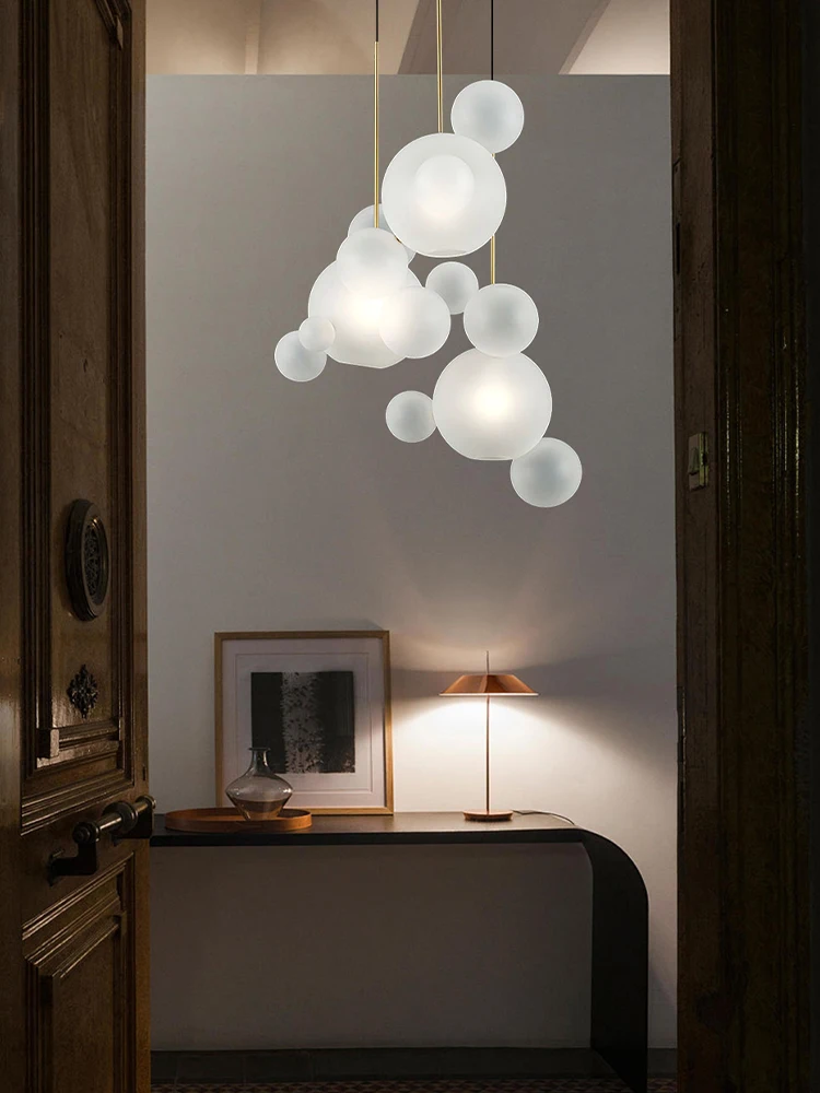 

Soap Bubbles White Glass Chandeliers LED Home Ceiling Pendant Lamps Dining Room Lustre Modern Hanging Light Suspension Luminaire