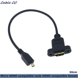 30cm Micro HDMI-Compatible Male to HDMI-Compatible Female Extension Connector Screw Lock Panel Mount HD AV Camera Cable