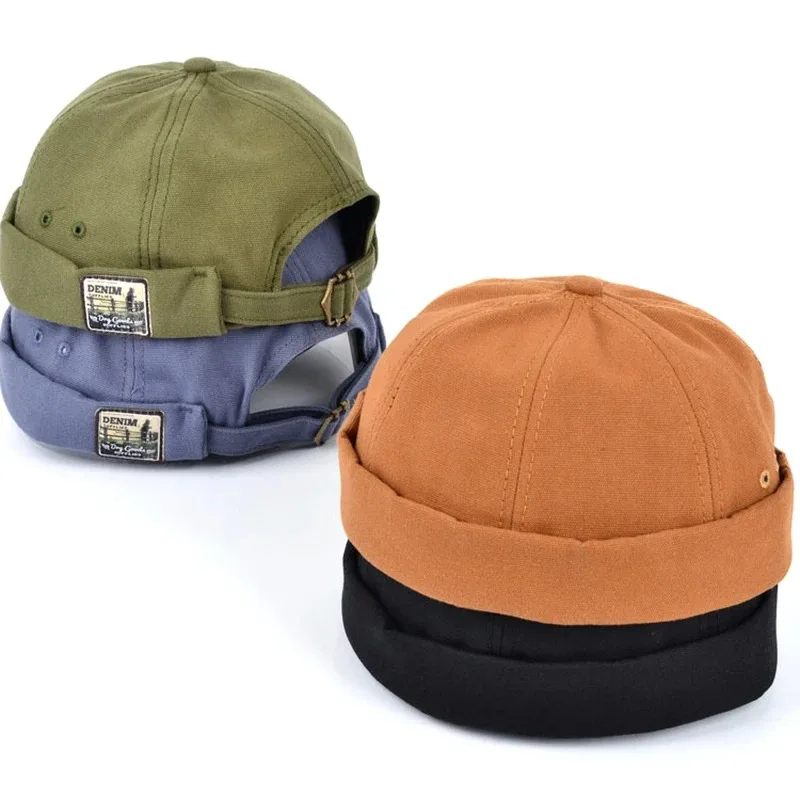 Vintage Brimless Beanie Hat Docker Cap Trend Summer Kpop Unisex Solid color Fashion Portable Skullcap Adjustable Cotton sailor