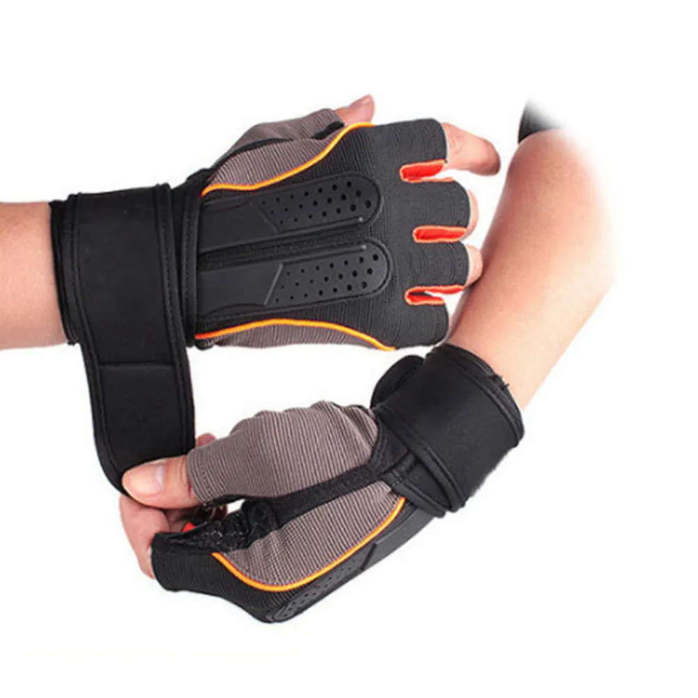 1Pair Sports Training Gloves Weightlifting Dumbbell Pushing Half Finger Ventilated Gloves Anti-Slip Thickened Silicone Pads