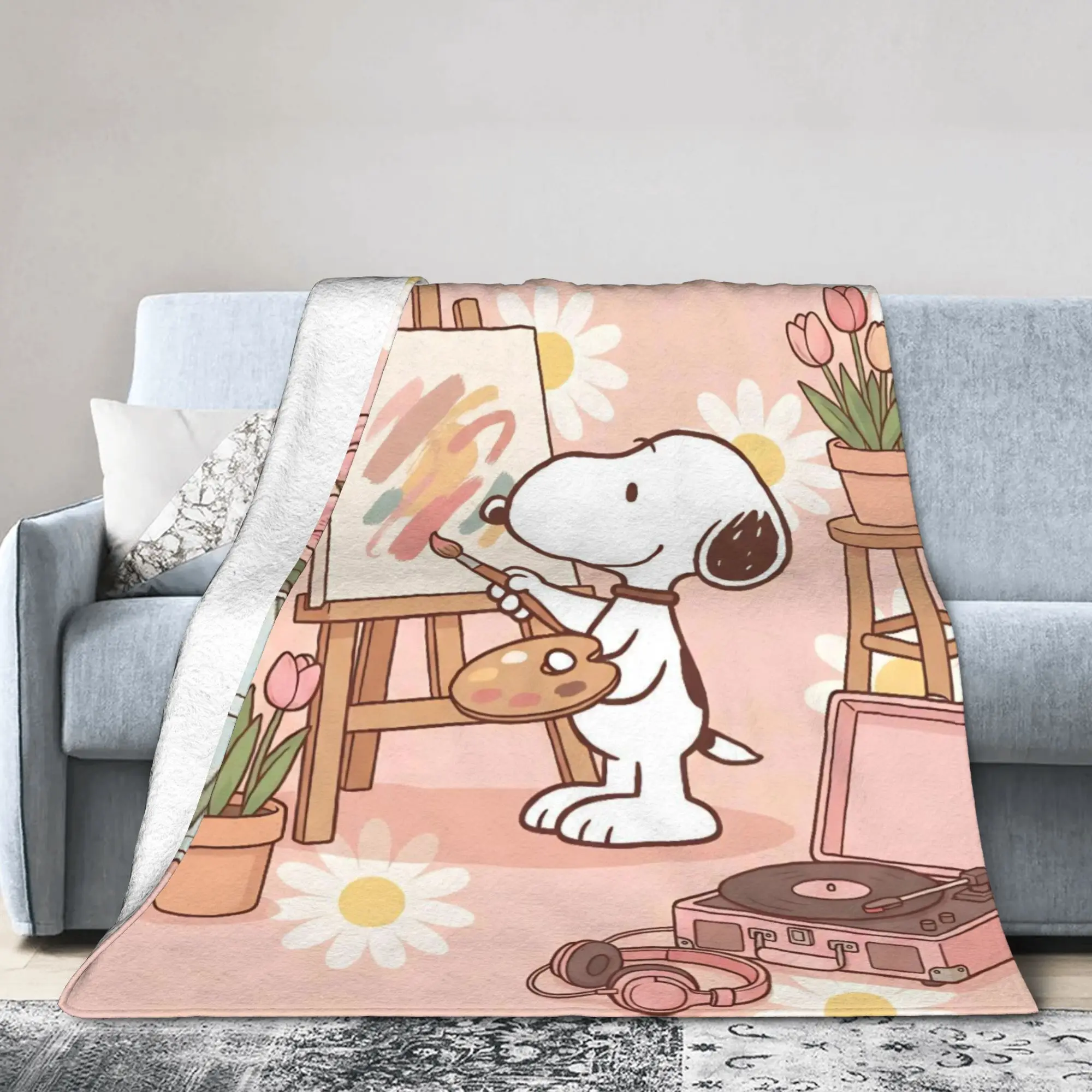 Drawing Cute S-Snoopys Blankets Flannel  Super Warm Throw Blankets for Bed Bed Rug