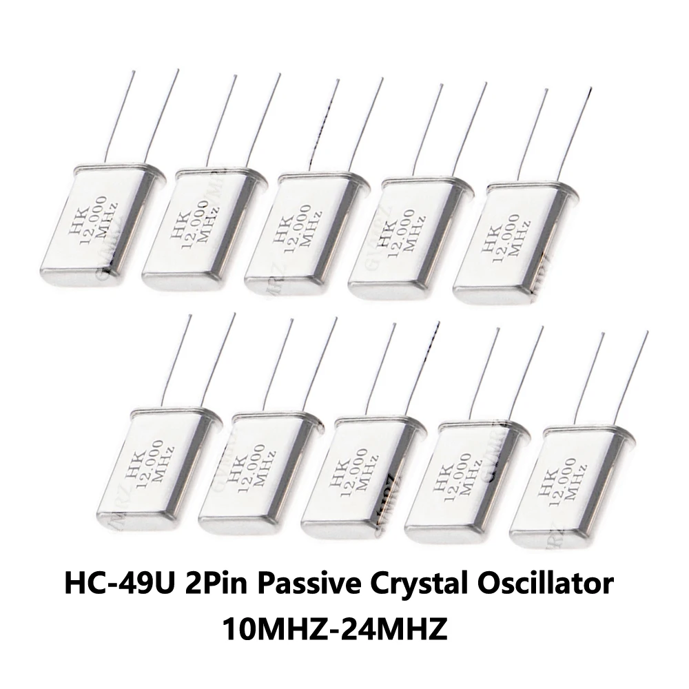 10PCS 10MHZ 11.0592MHZ HC-49U 2Pin Passive Crystal Oscillator 12MHZ 13.56MHZ 16MHZ 24MHZ Component