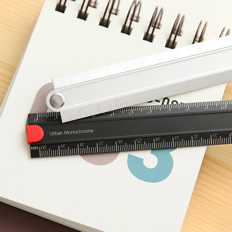 90 degree Aluminum Alloy Metal Foldable Ruler 15cm-30cm Folding Simple Design Stationery Urban Monochrome WSG-CLUW30