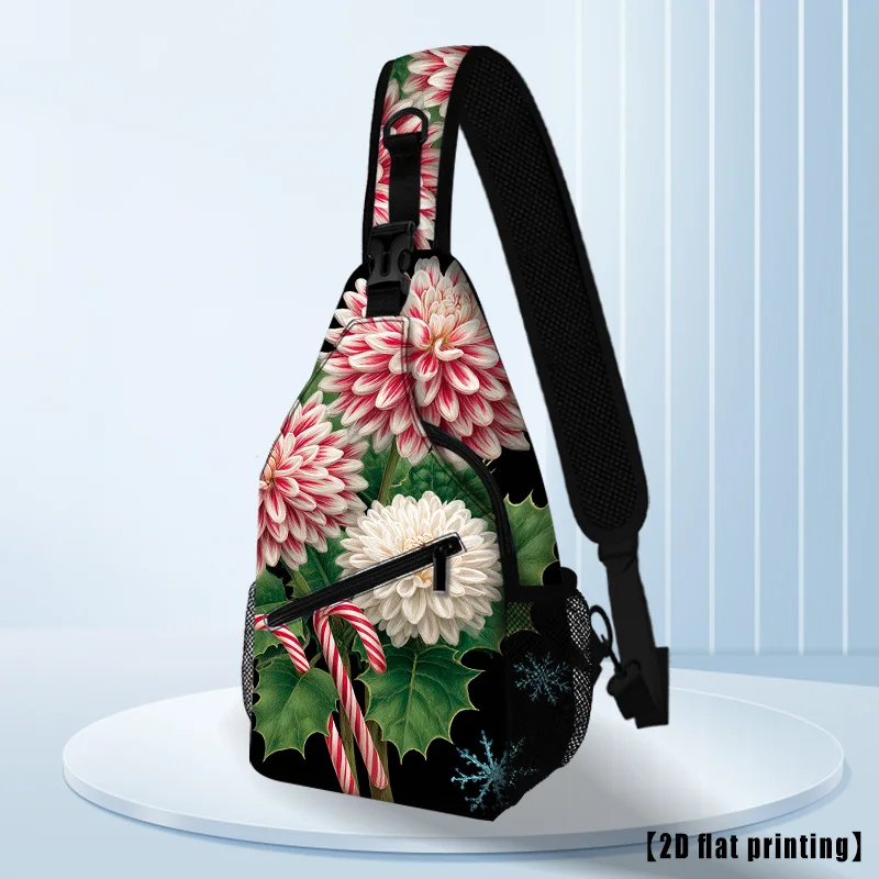 Men Women's Adjustable Christmas Candy Bouquet Sling Backpack Belt Bag with Candy Cane Snowflake Print
