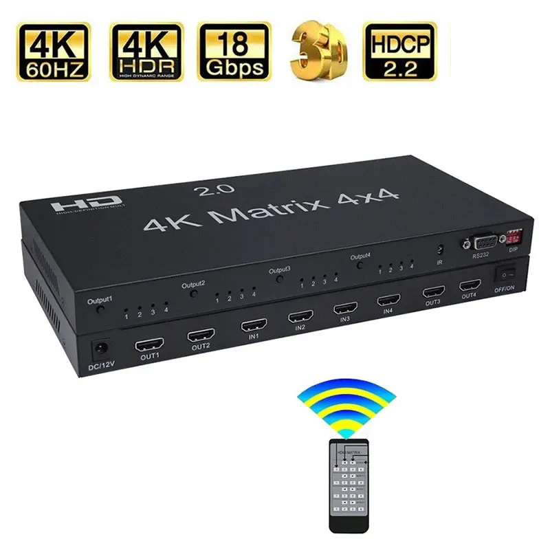 

4x4 Matrix Video Switch Splitter 4K@60Hz for HDMI Matrix with Audio 4 in 4 Out 1080p For Camera Laptop PC To TV Projecto