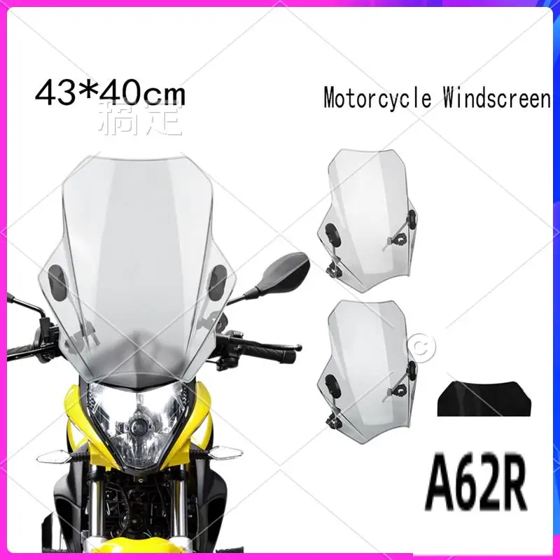 R2-Parabrezza moto per Yamaha MT07 MT09 HONDA CBR600RR CB1000R GXSR 600 750 BMW Ducati Regolabile 43X40 cm Sostituzione Grigio