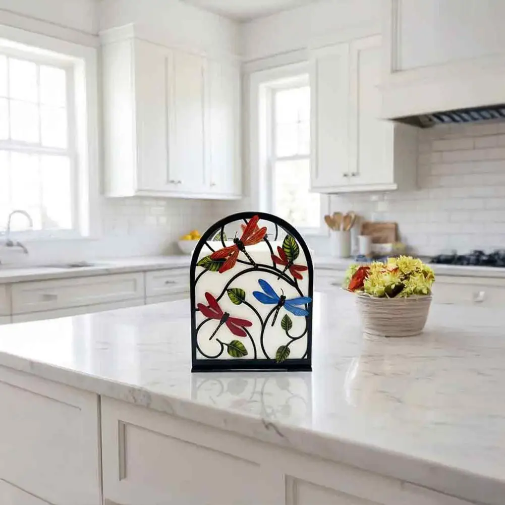 Pastoral Style Table Decor Retro Stained Glass Tissue Dispenser Acrylic Napkin Holder with Bird Dragonfly Design for Kitchen