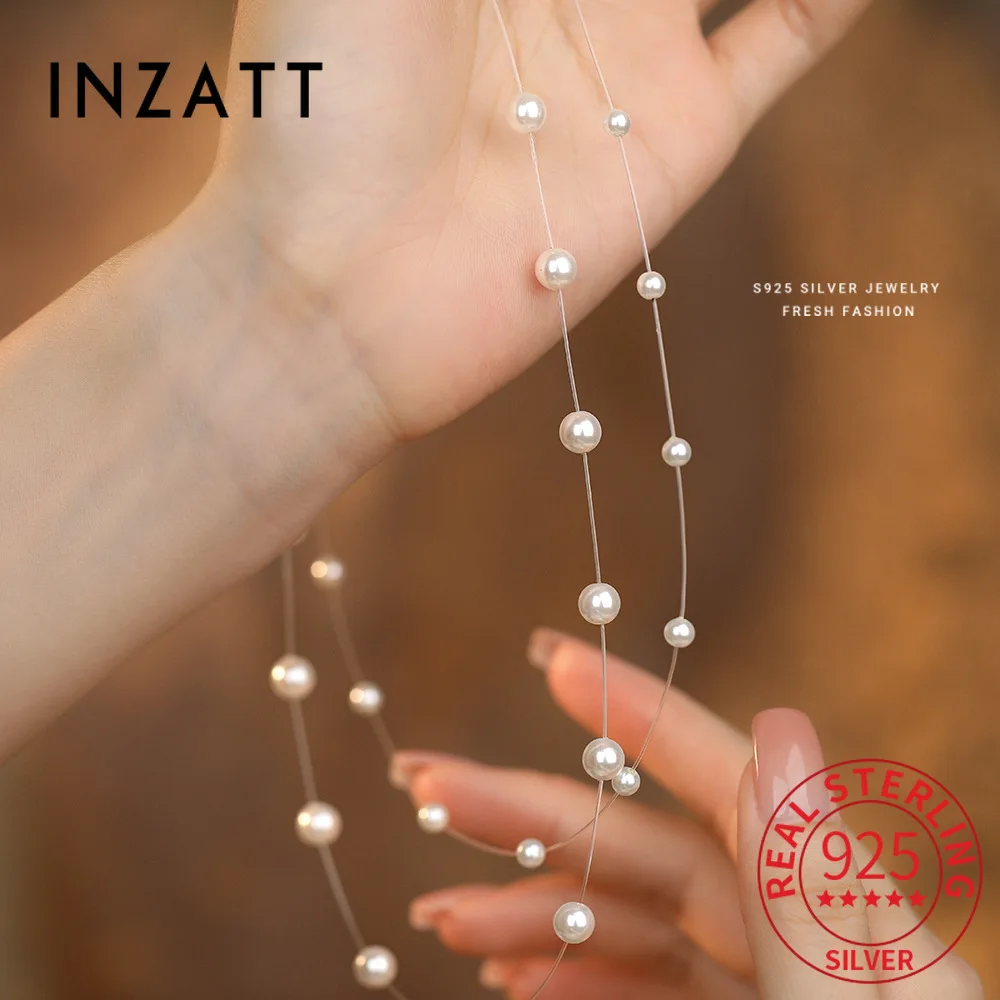 

INZATT Real 925 Sterling Silver 4/6mm Pearl Water Drop Charm Choker Necklace for Women Classic Fine Jewelry Light Luxury Gift