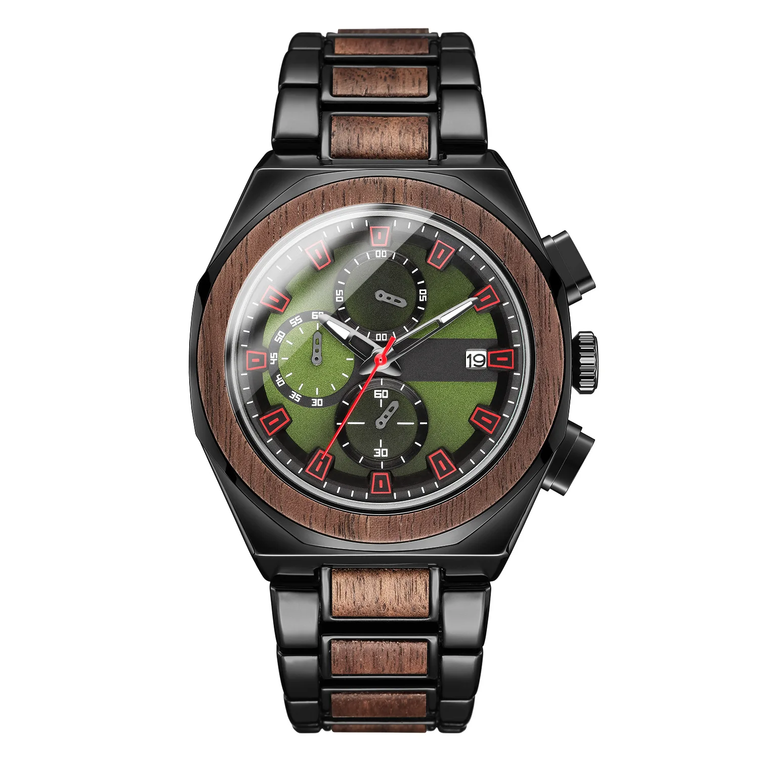 Cross border hot selling wooden watches for men, multifunctional metal to metal wooden watches, cool and fashionable watches