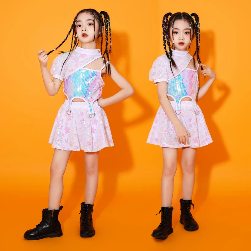 

Girls Sequins Top Skirts Cheerleading Jazz Clothing Children'S Day Group Dance Costume Stage Kpop Outfit Street Dancewear XS6200