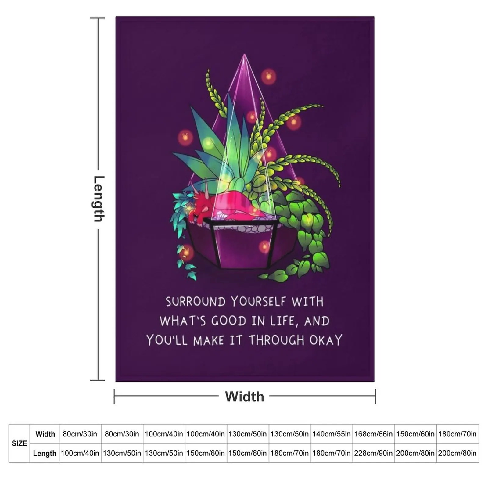 Surround Yourself With What's Good in Life Terrarium Dragon Throw Blanket couch cozy soft plush fuzzy picnic outdoor blanket