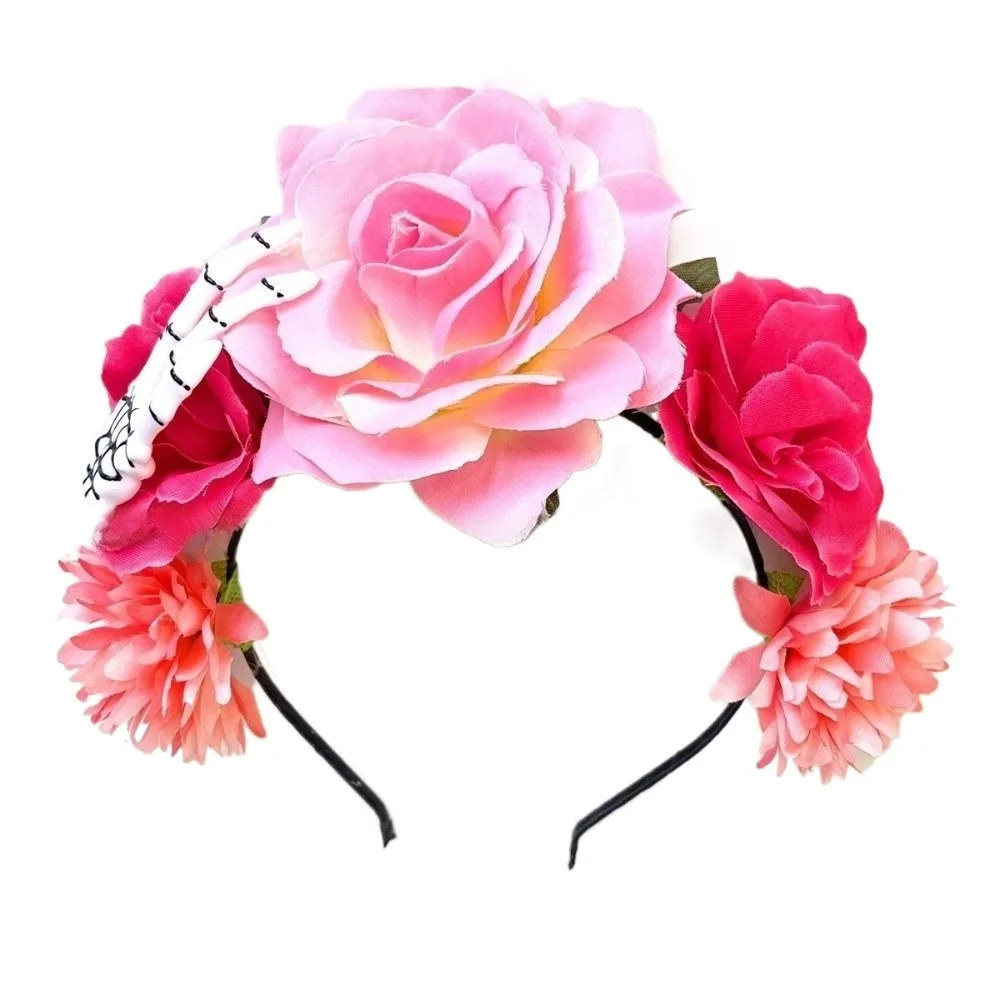 

Cool Plastic Halloween Headband Ghost Claw Skull Rose Flower Crown Halloween Costume Multicolor Floral Hair Hoop Girl