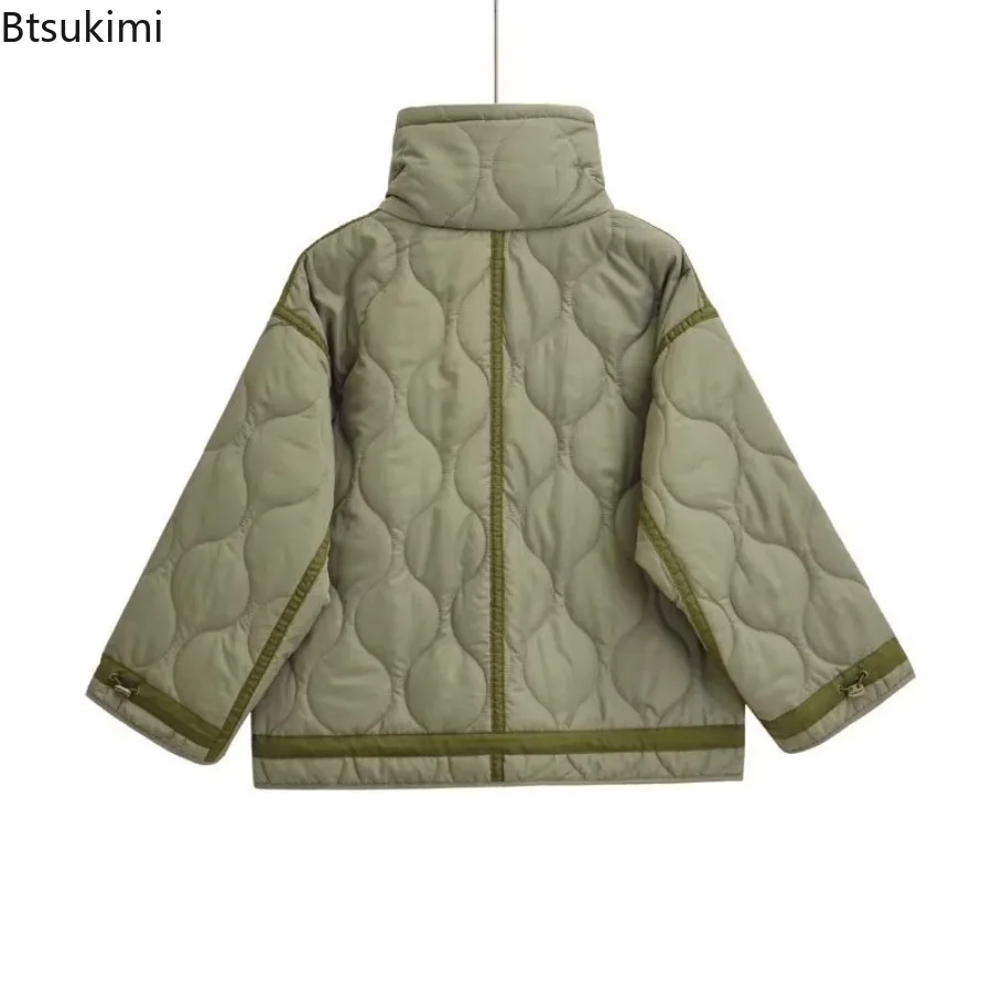 2025 Autumn/Winter New Product Women's New Fashion Loose Pocket Stand Up Collar Lightweight Quilted Cotton Coat Warm Jacket