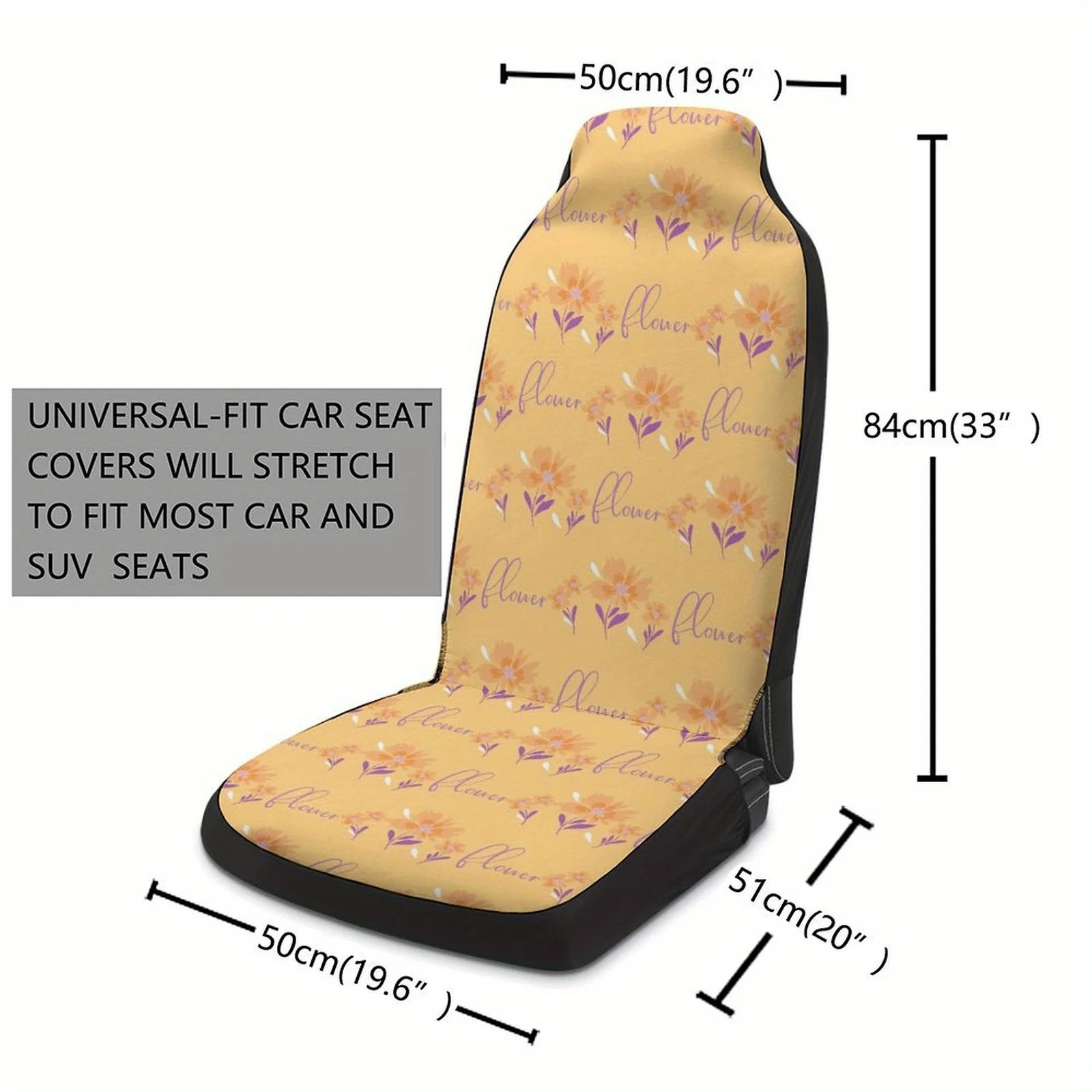 2pcs Of Breathable And Non-Slip Car Front Covers With A Natural, Casual Design Featuring Beautiful Small Yellow Flowers.