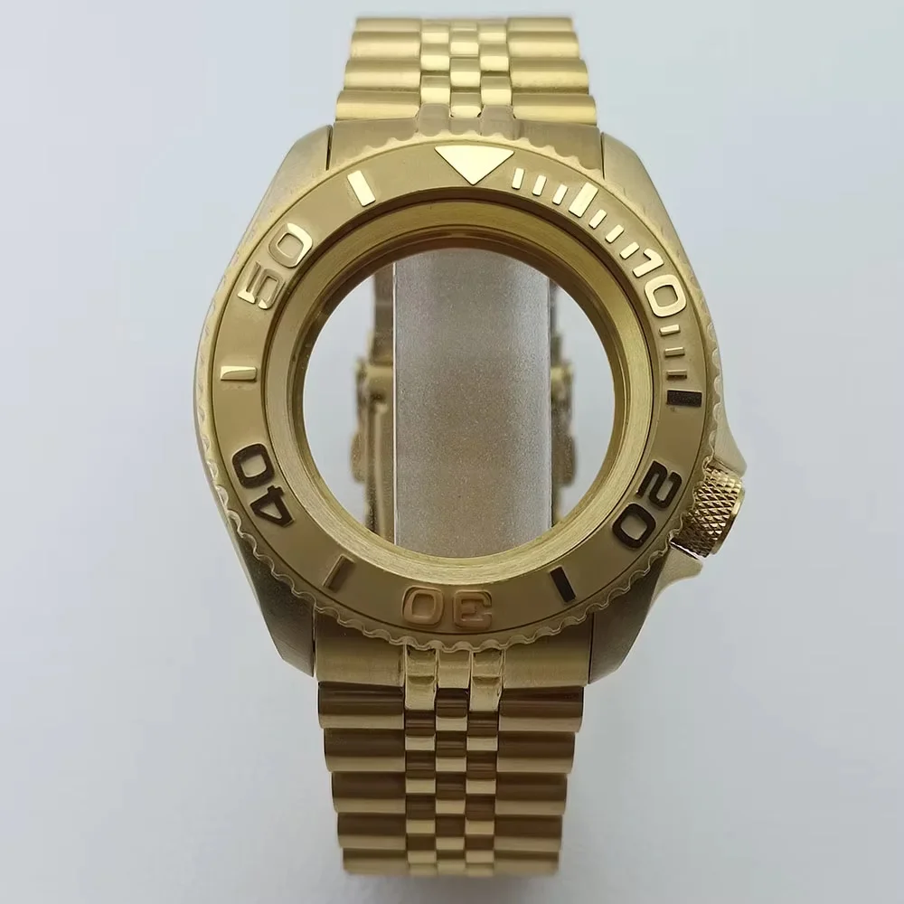 NH35 Cassa 42mm Orologio da uomo di alta qualità Cassa in acciaio dorato NH35 NH36 Cassa per movimento Accessori per orologi Vetro zaffiro Cinturino da 22 mm