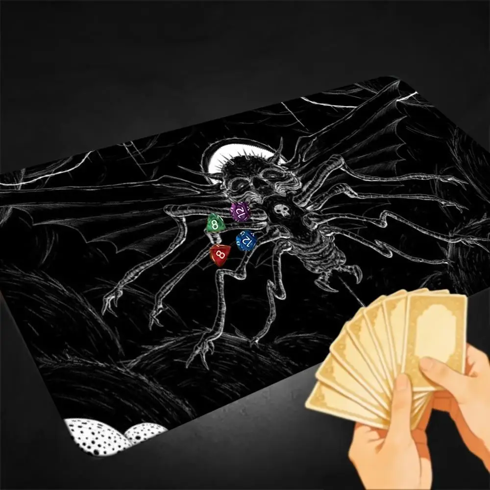 Dark Fantasy Beast Large Desk Pad Monochrome Skeletal Wing Creature Gothic Horror Sketch On Black Background Non‑Slip Gaming