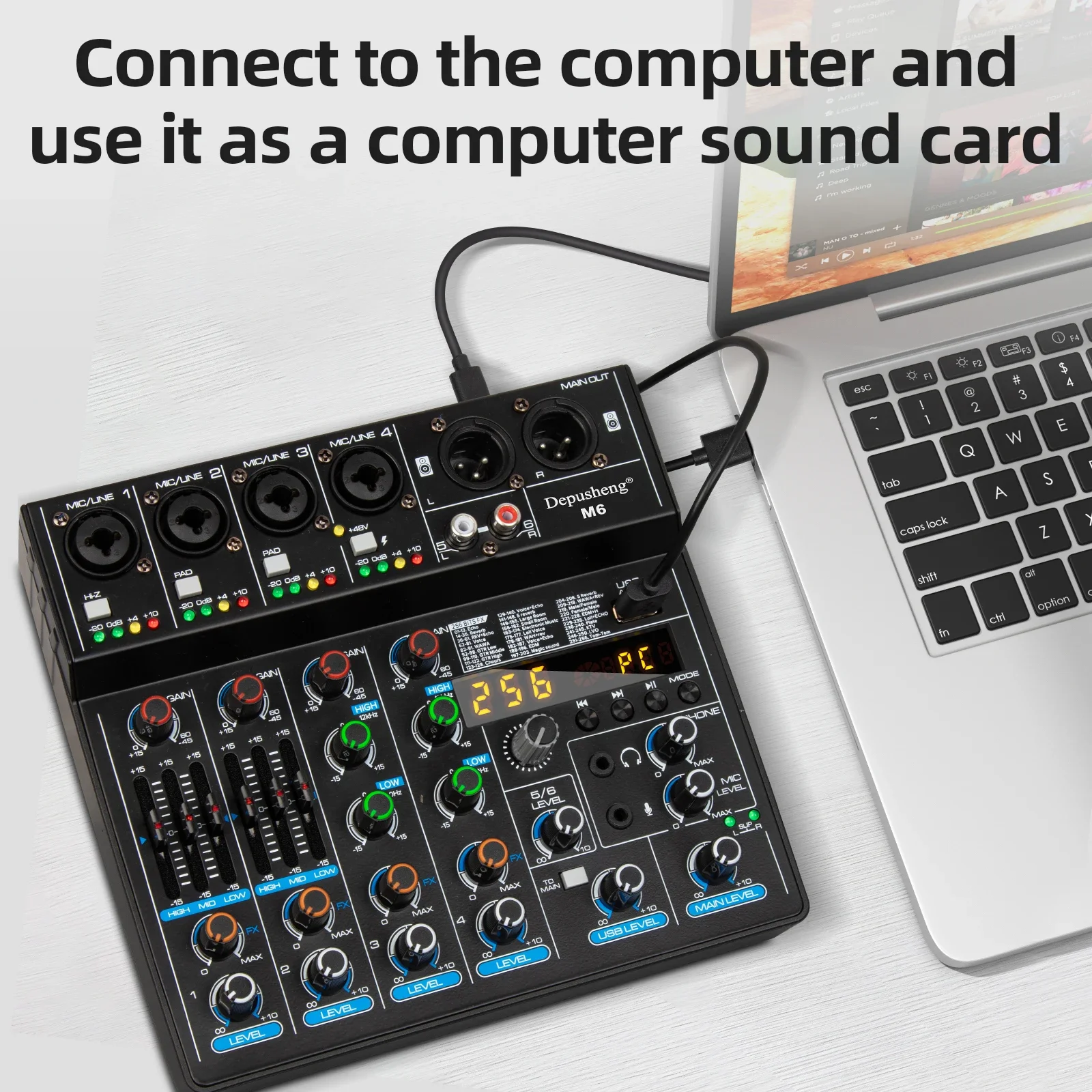 Hot Selling M6 Professional Portable Digital USB Recording Studio 6 Channel Mini Audio Mixer 6ch dj usb mixer