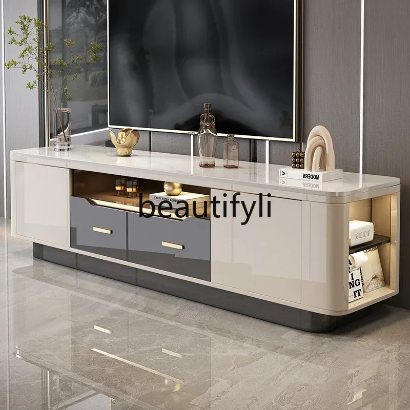 2003Light luxury TV cabinet storage locker integrated living room high-end rock slab floor cabinet