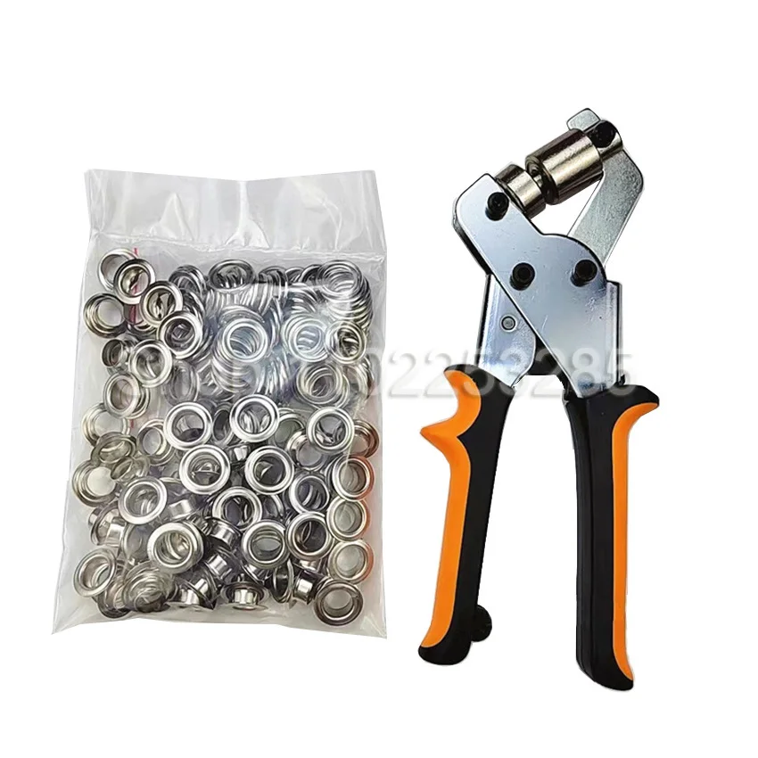 Air Eye Buckle Set Portable Grommet Hand Press Pliers Manual Puncher / 10.5mm Silver Grommets