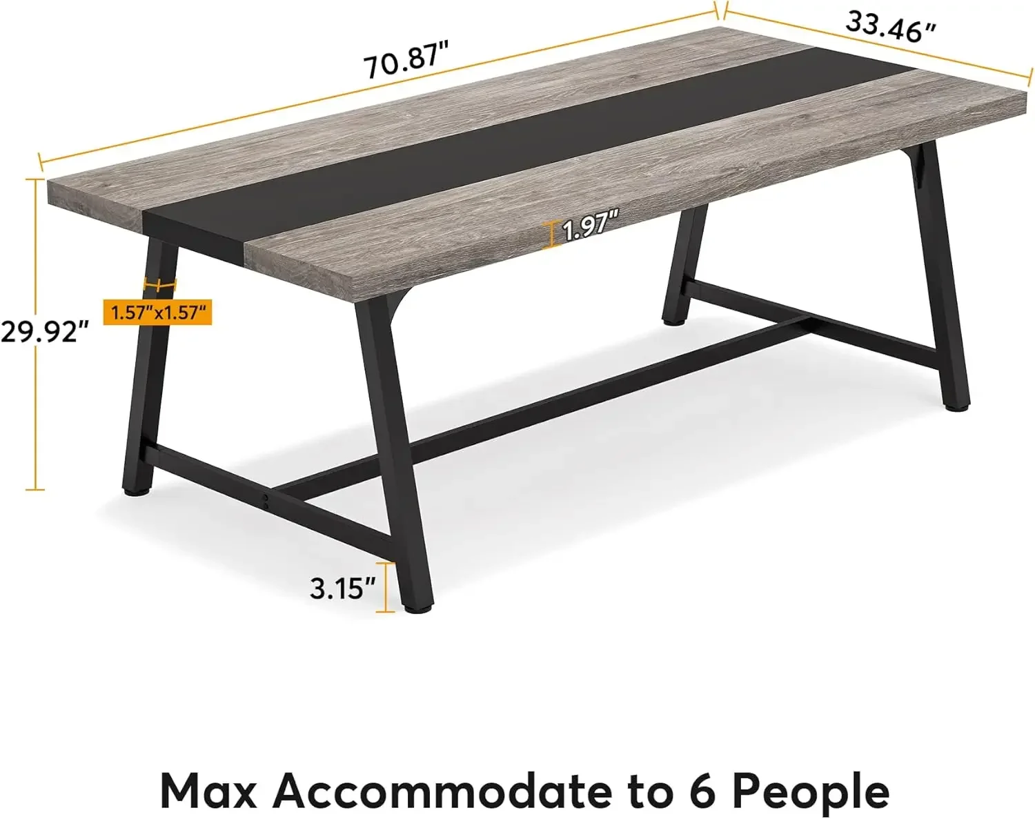 Mesa de conferência retangular de 6 pés, 70,87L x 33,46L x 29,92H polegadas Mesa de reunião para sala de conferências