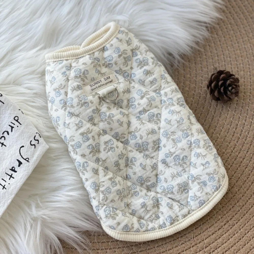 Printed Dog Thermal Vest Retro Style Warm Soft Dog Jacket Button Closure Easy to Put On Dog Winter Coat for Small Medium Dogs
