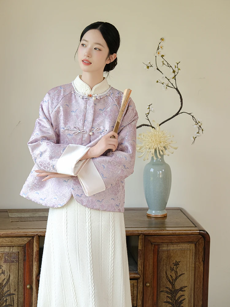 

Young Sle Winter Outerwear Women's Clothing Buttoned Top Chinese Traditional Tea Ceremony Costume Mountain