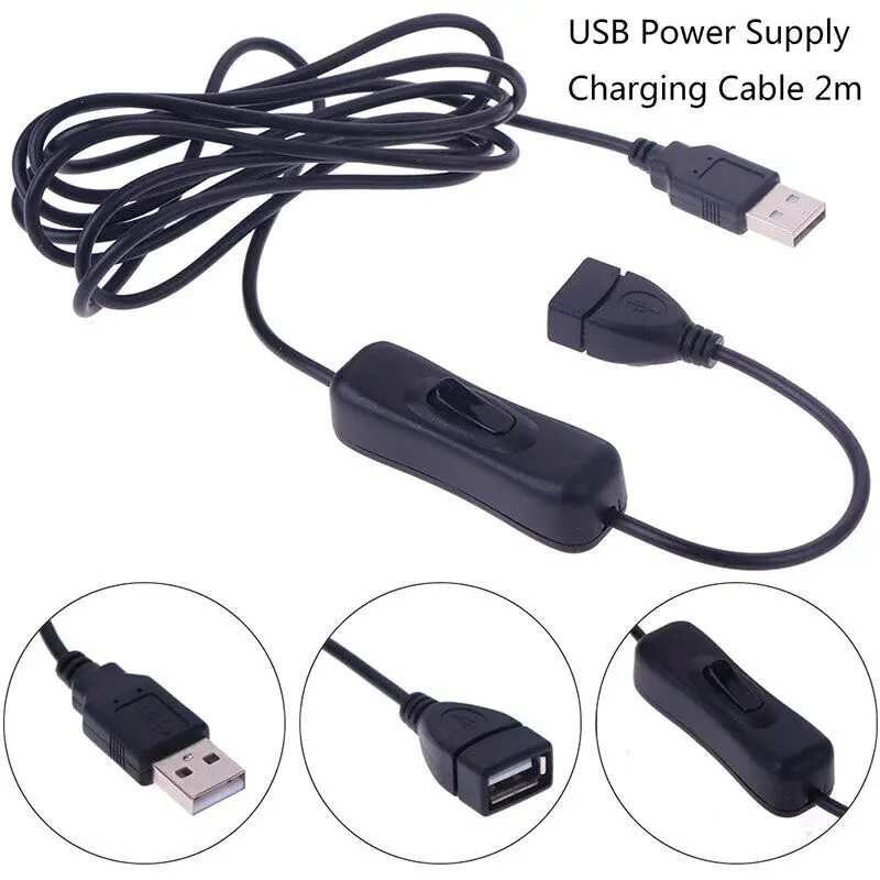 1Pc USB Cable Male to Female Switch ON OFF Cable Toggle LED Lamp Power Line 1m 2m