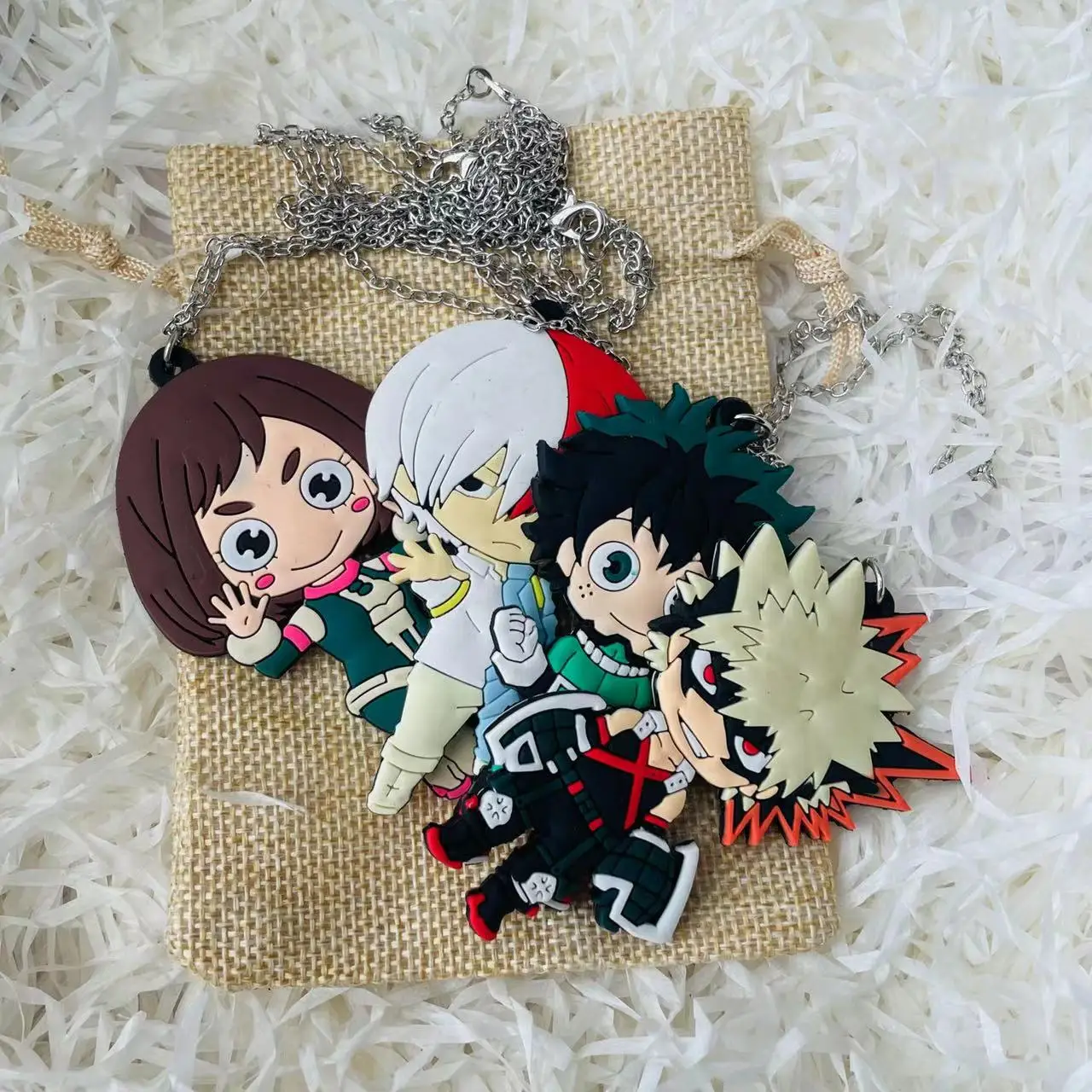 Free Sack Cute Cartoon Character Pendant Necklace Burlap Bag 2pcs Set Halloween Carnival Christmas Gift Set Anime Cosplay