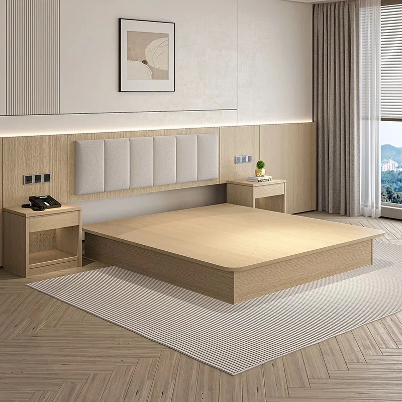 # Standard Room Hotel Furniture Set One-Stop Group Cargo Special Box Bed Frame MDF Oak For Home Bedroom
