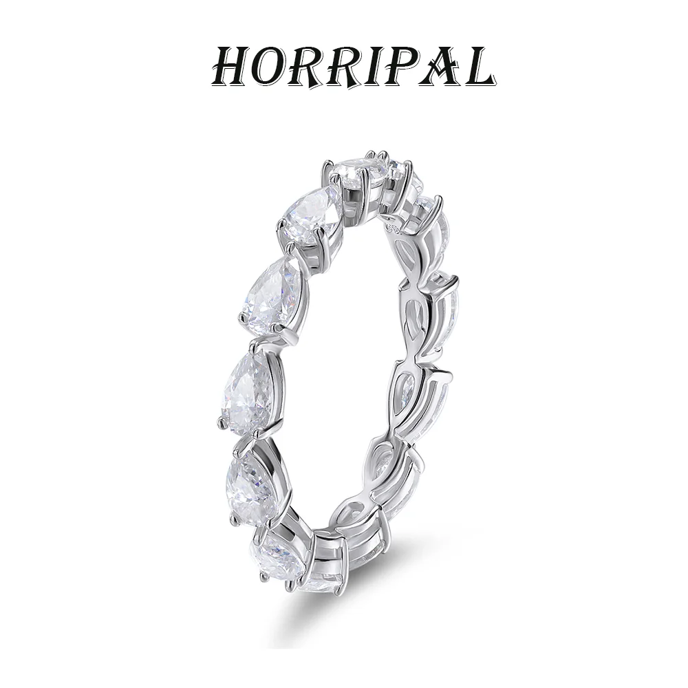 

HORRIPAL D Color Pear Cut Moissanite Eternity Ring For Women With GRA Certified 925 Sterling Silver Classic Gift Wedding Jewelry